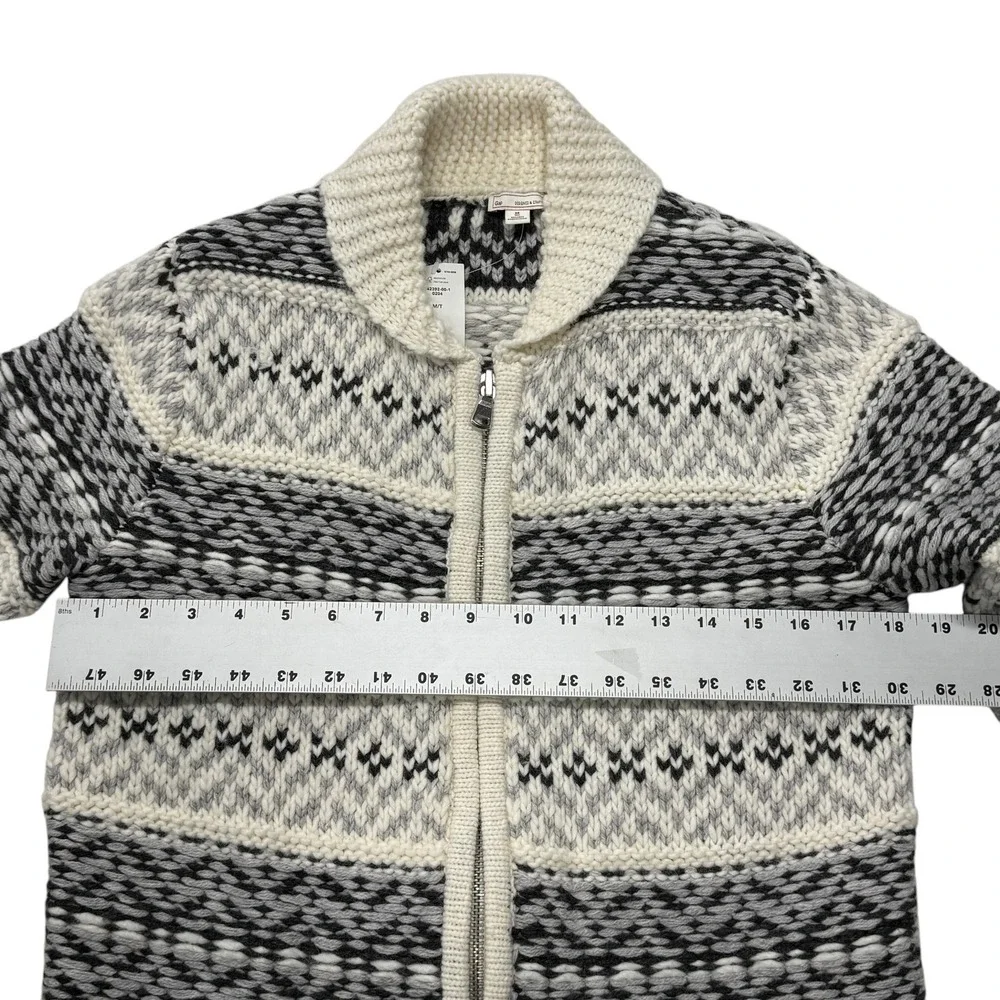 Gap Womens Fair Isle Zip Up Cardigan Wool Alpaca Blend Shawl Collar Cream M Tall